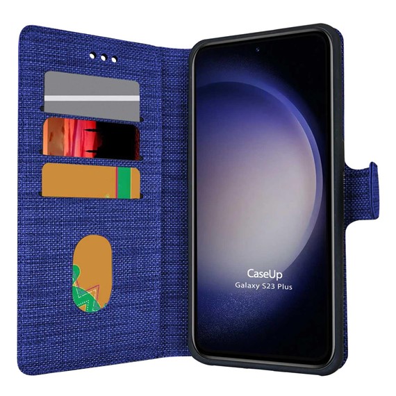 CaseUp Samsung Galaxy S23 Plus Kılıf Kumaş Desenli Cüzdanlı Lacivert 1