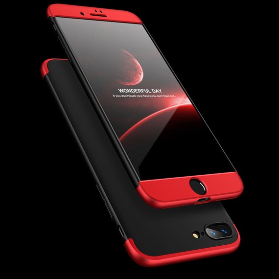 Apple iPhone 7 Plus Kılıf CaseUp Triple Deluxe Shield Siyah Kırmızı 3
