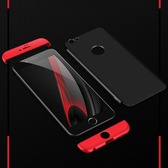 Apple iPhone 8 Kılıf CaseUp Triple Deluxe Shield Siyah Kırmızı 4