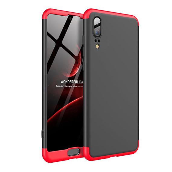 Huawei P20 Kılıf CaseUp Triple Deluxe Shield Siyah Kırmızı 5