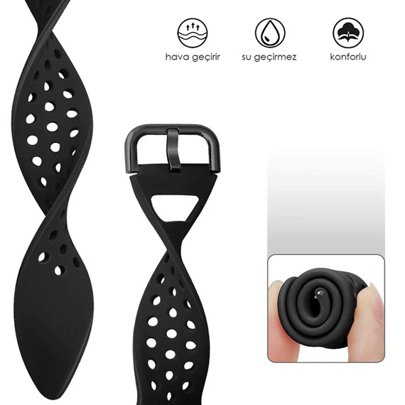 Oppo Watch 41mm CaseUp Silicone Sport Band Siyah Beyaz Siyah Pimli 5